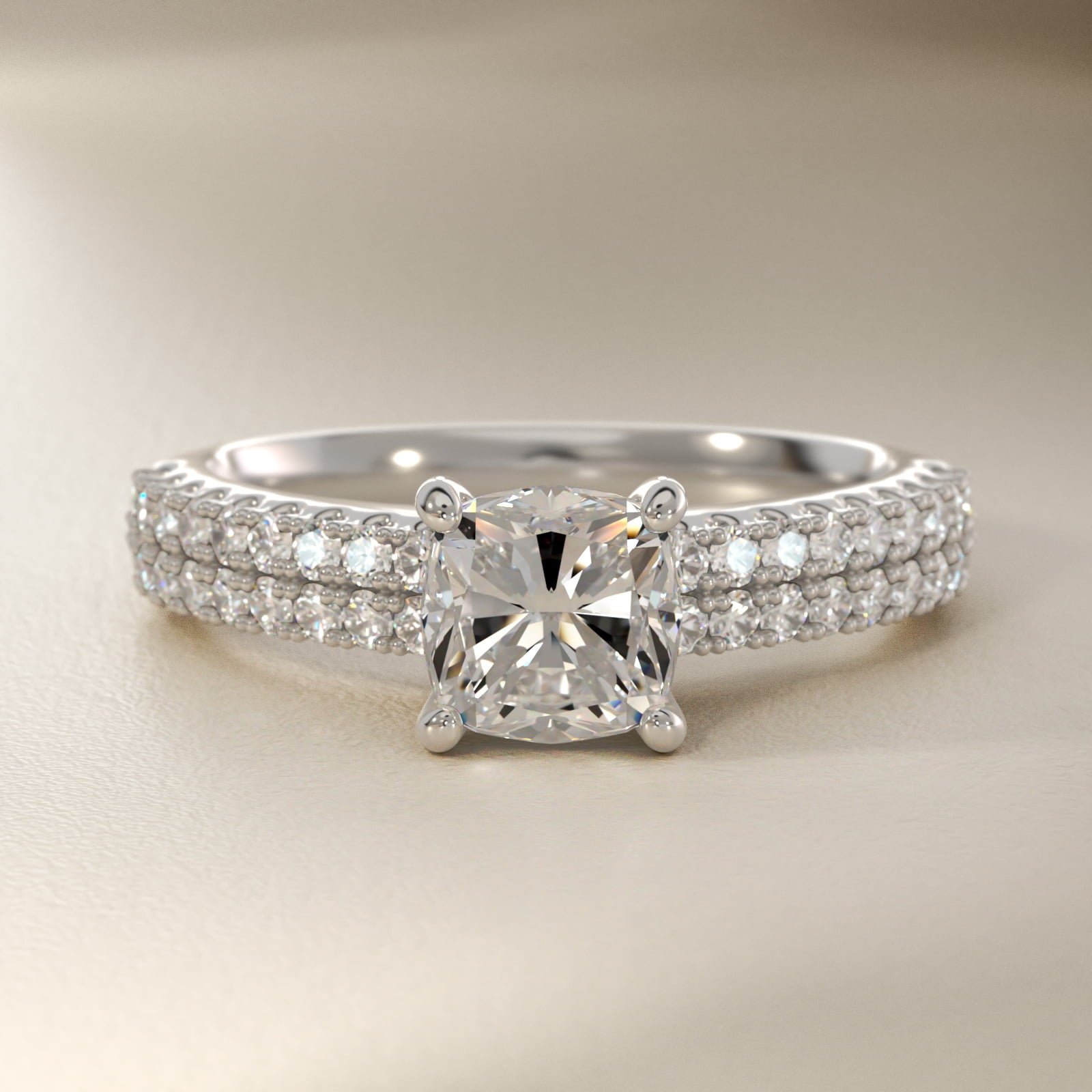 Two Row U PavŽ Diamond Engagement Ring In 14K White Gold By James Allen - Cushion Center
