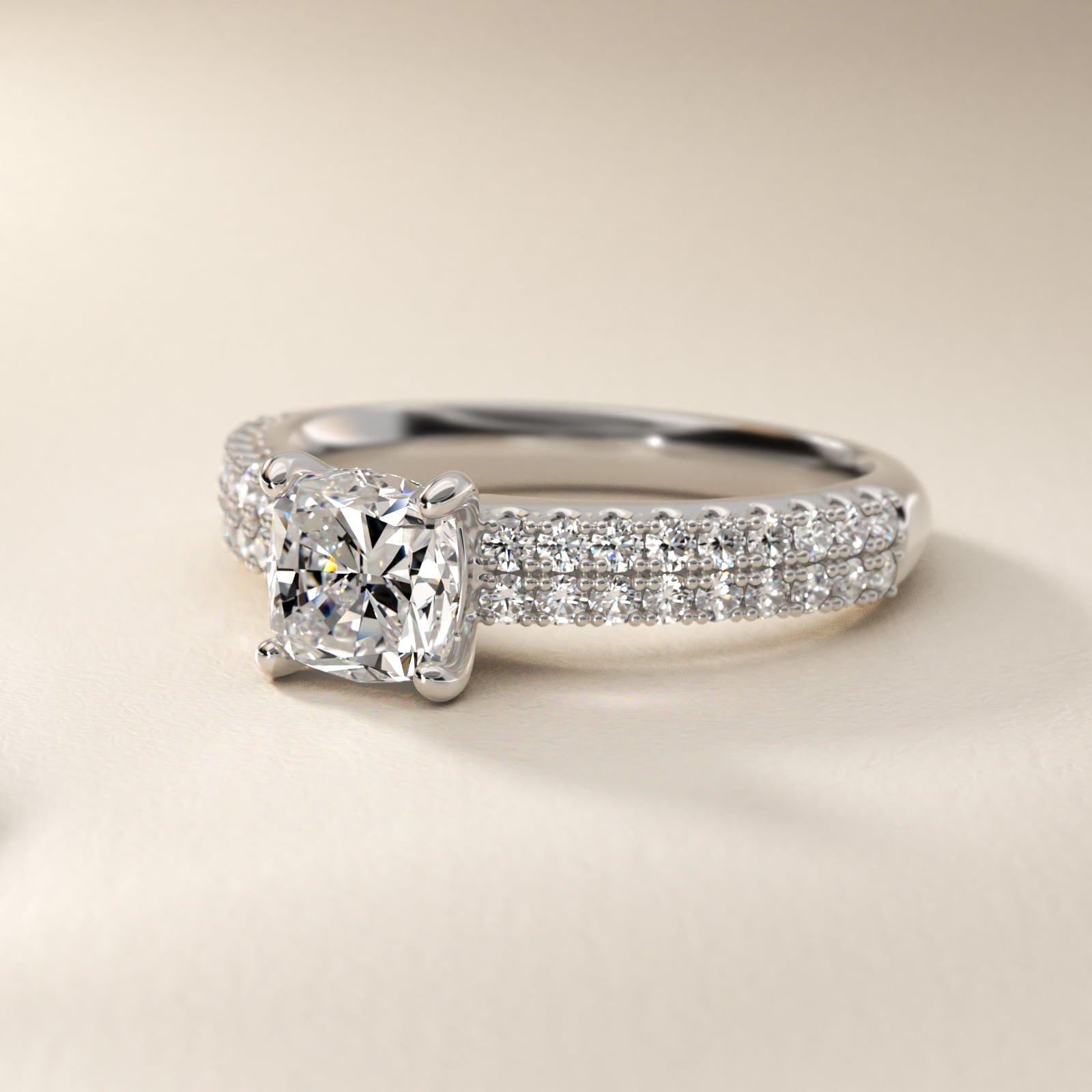Two Row U PavŽ Diamond Engagement Ring In 14K White Gold By James Allen - Cushion Center