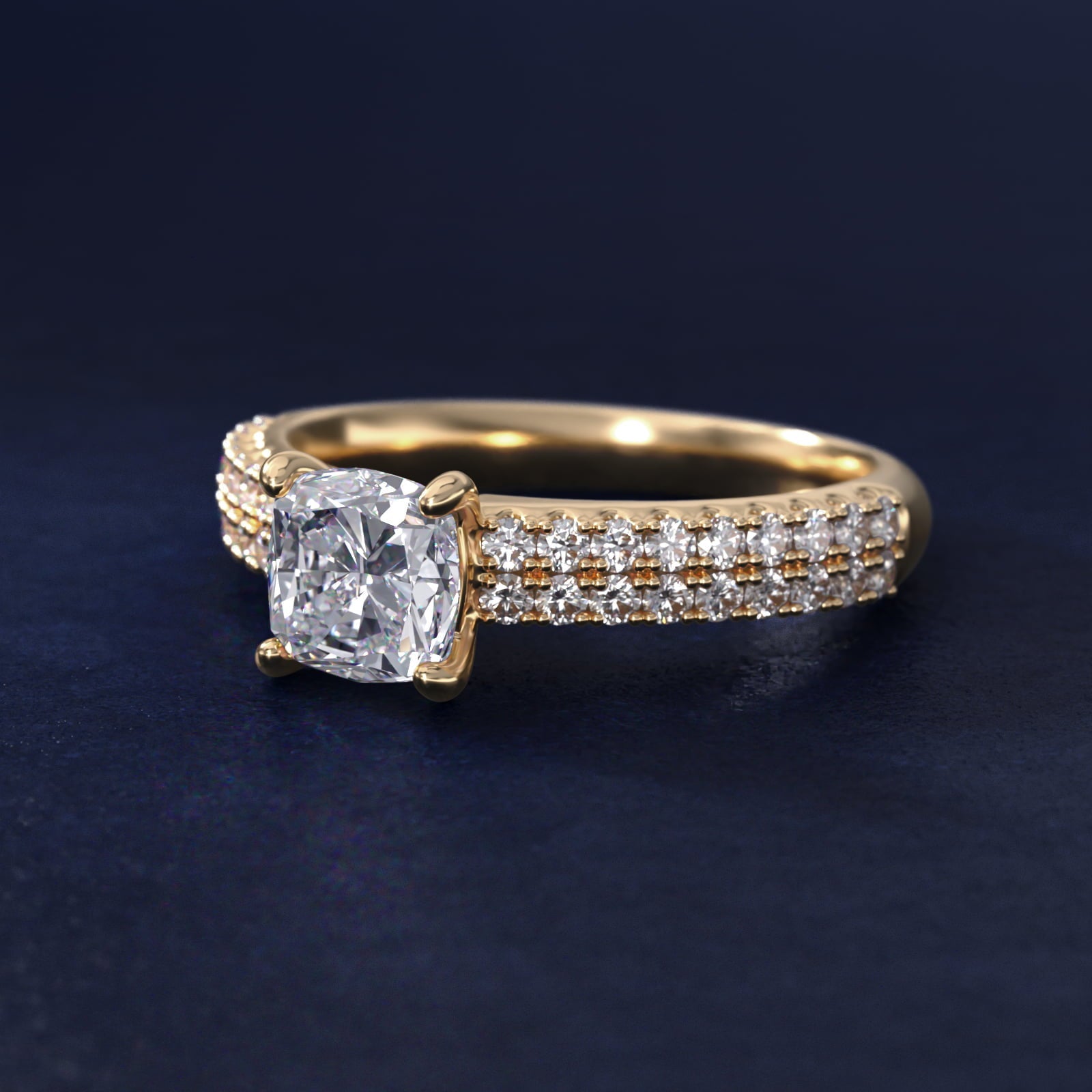 Two Row U Pav? Diamond Engagement Ring In 18k Yellow Gold By James Allen - Cushion Center