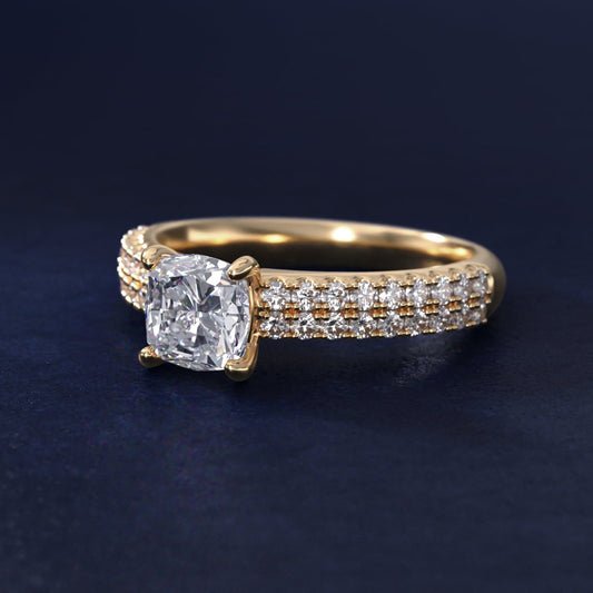 Two Row U Pav? Diamond Engagement Ring In 18k Yellow Gold By James Allen - Cushion Center