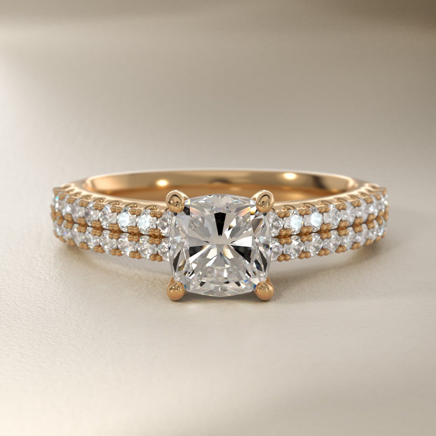 Two Row U PavŽ Diamond Engagement Ring In 14K Yellow Gold By James Allen - Cushion Center