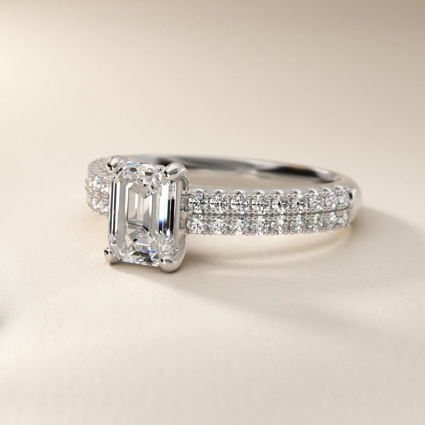 Two Row U Pav? Diamond Engagement Ring In 18k White Gold By James Allen - Emerald Center
