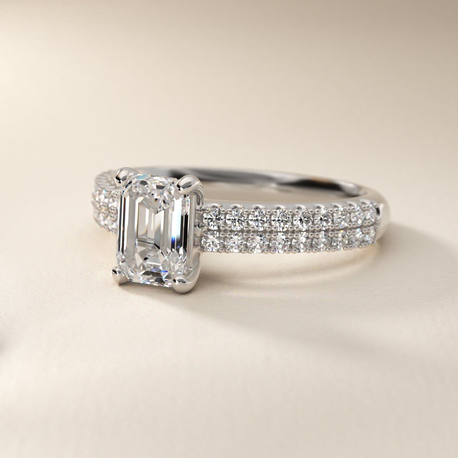 Two Row U Pav? Diamond Engagement Ring In 18k White Gold By James Allen - Emerald Center