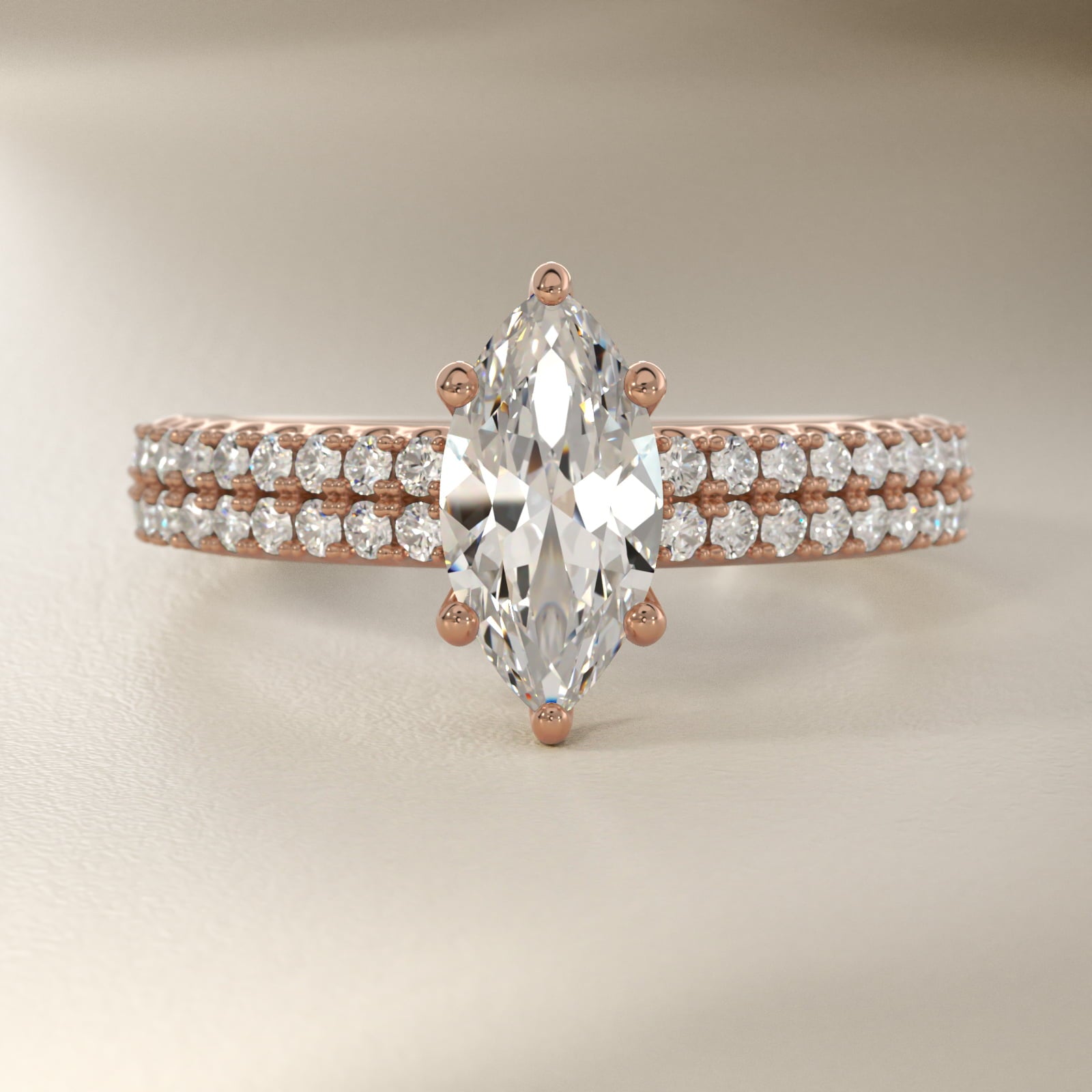Two Row U PavŽ Diamond Engagement Ring In 14K Rose Gold By James Allen - Marquise Center