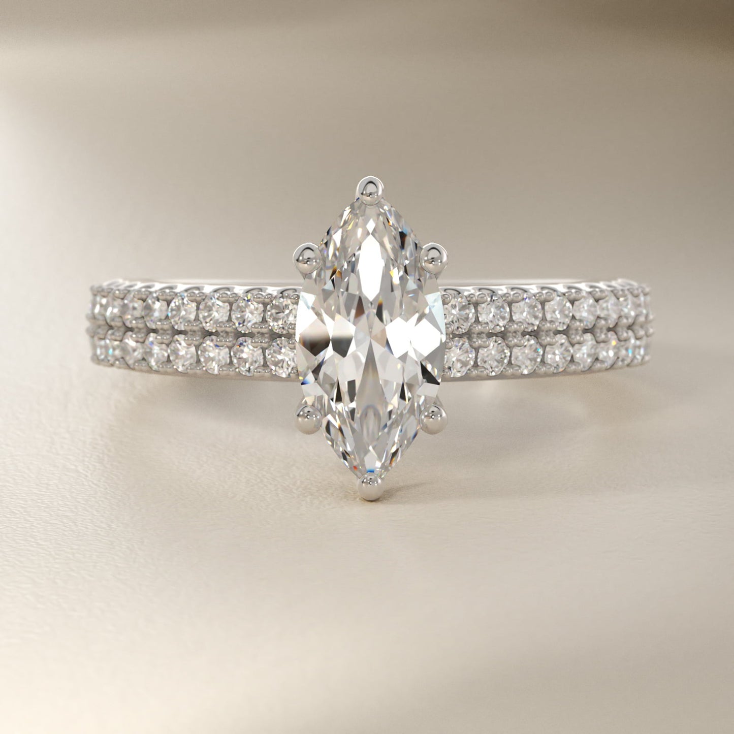 Two Row U PavŽ Diamond Engagement Ring In 14K White Gold By James Allen - Marquise Center