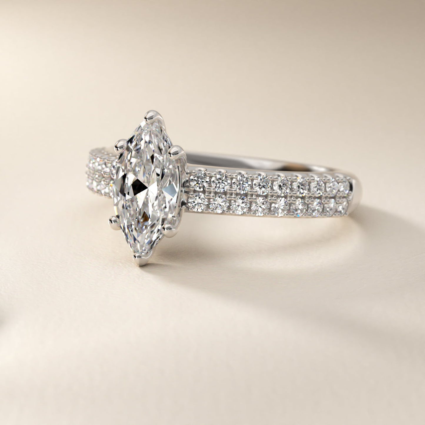 Two Row U PavŽ Diamond Engagement Ring In 14K White Gold By James Allen - Marquise Center