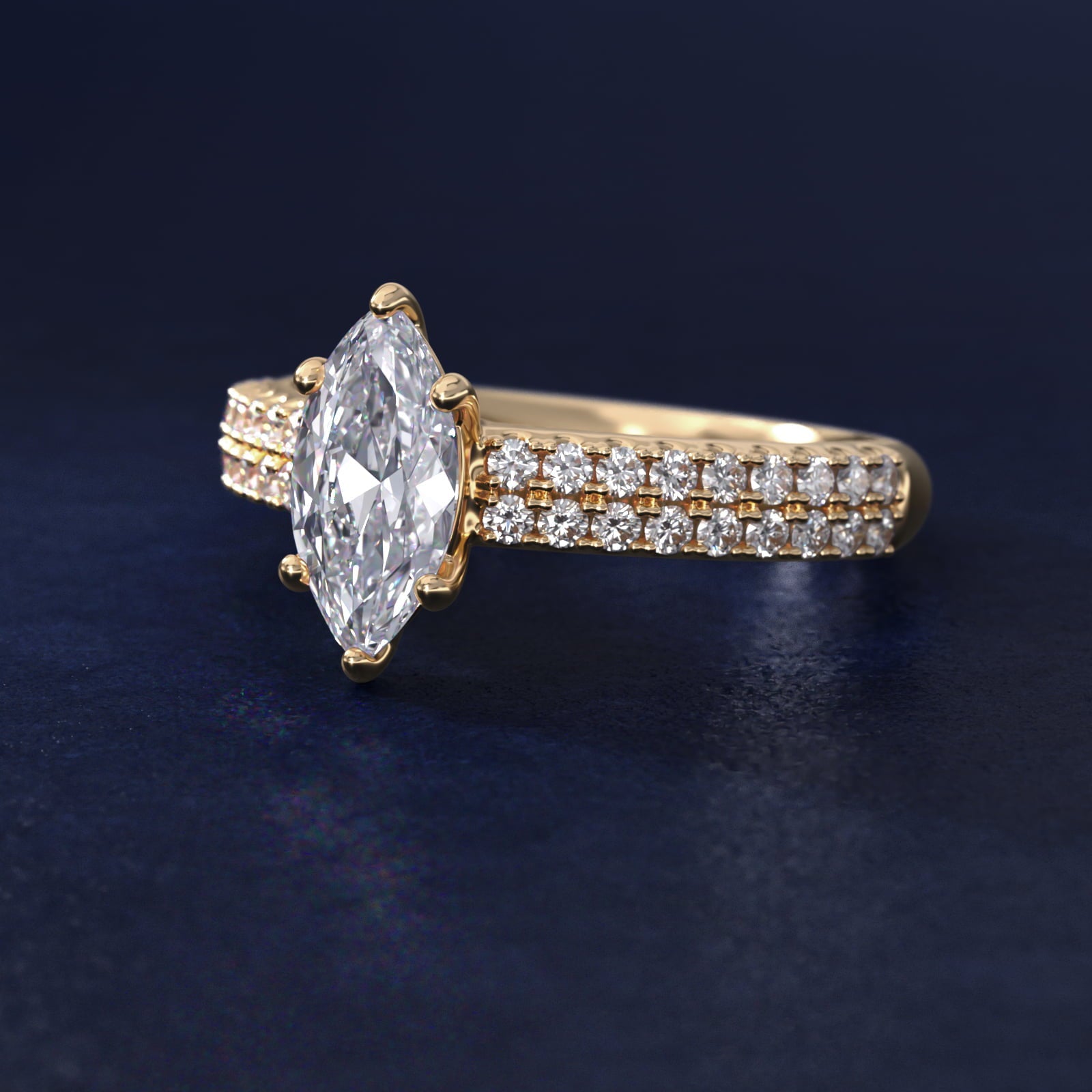 Two Row U Pav? Diamond Engagement Ring In 18k Yellow Gold By James Allen - Marquise Center