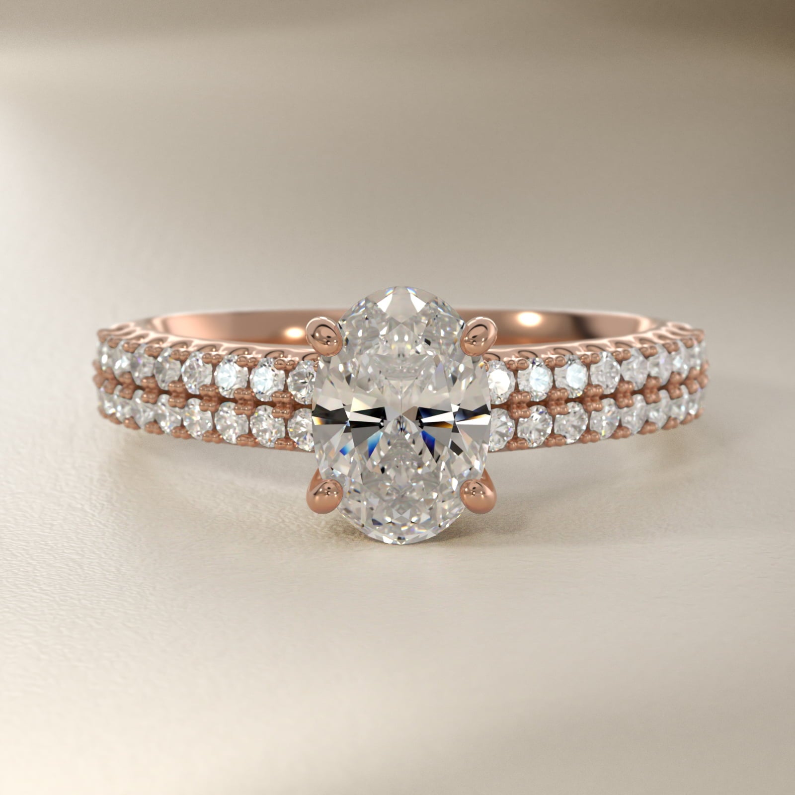 Two Row U PavŽ Diamond Engagement Ring In 14K Rose Gold By James Allen - Oval Center