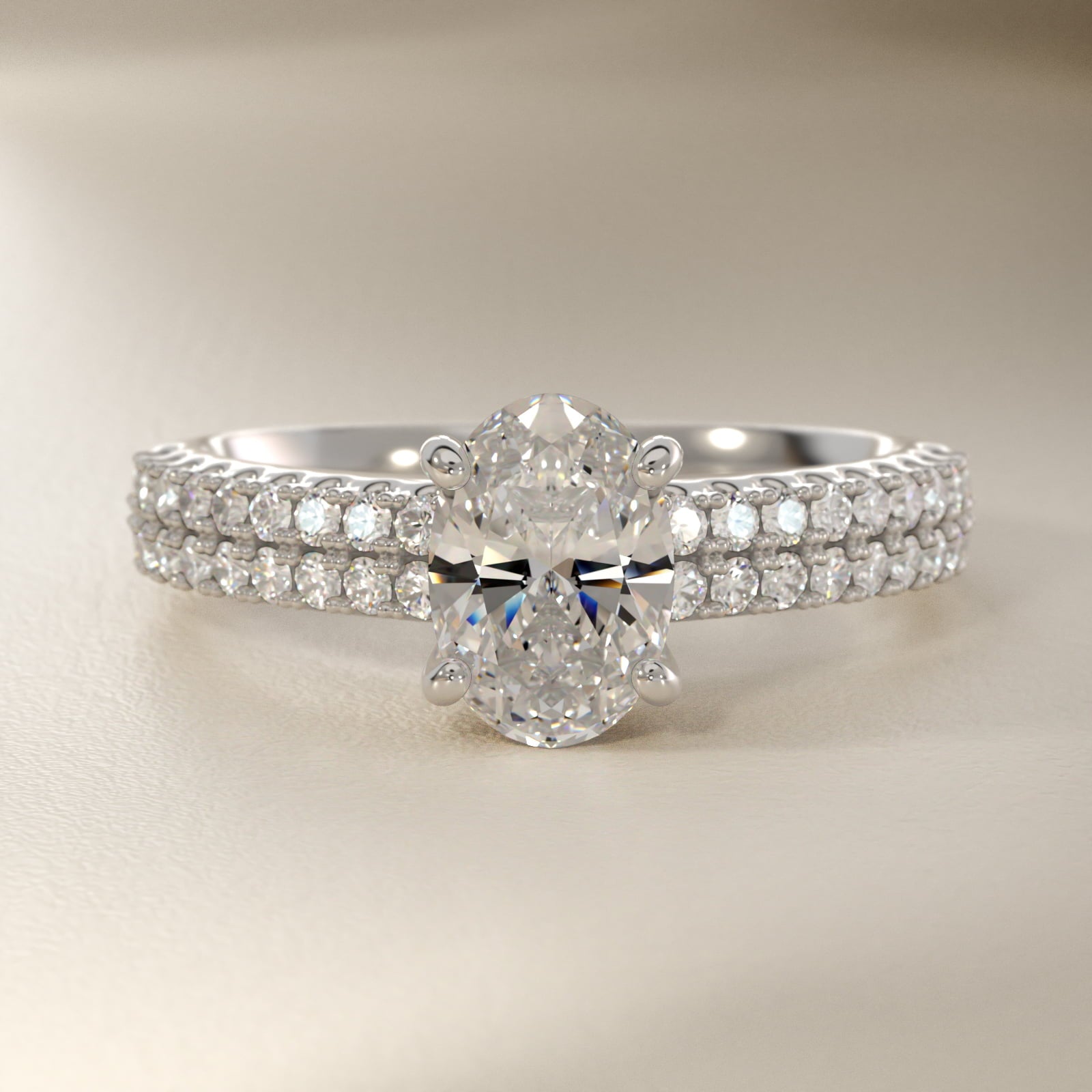 Two Row U PavŽ Diamond Engagement Ring In 14K White Gold By James Allen - Oval Center