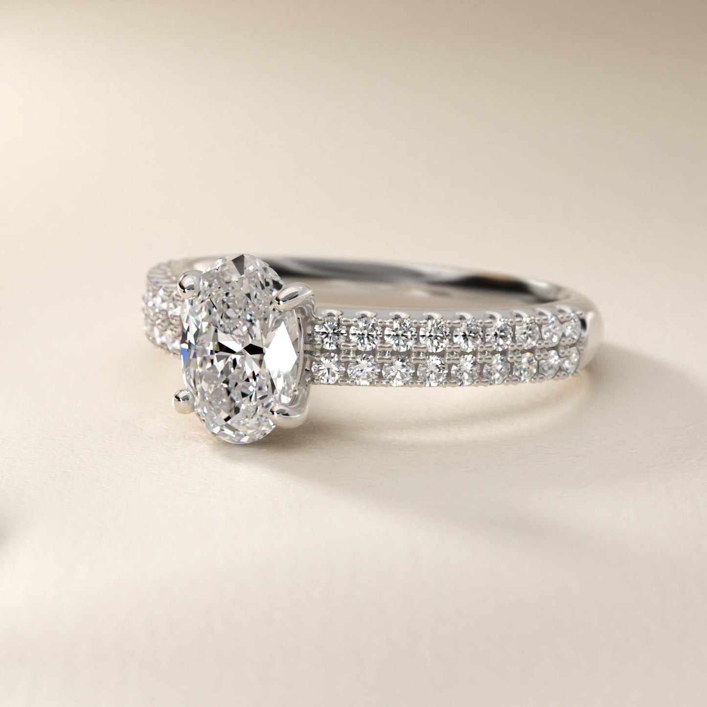 Two Row U PavŽ Diamond Engagement Ring In 14K White Gold By James Allen - Oval Center