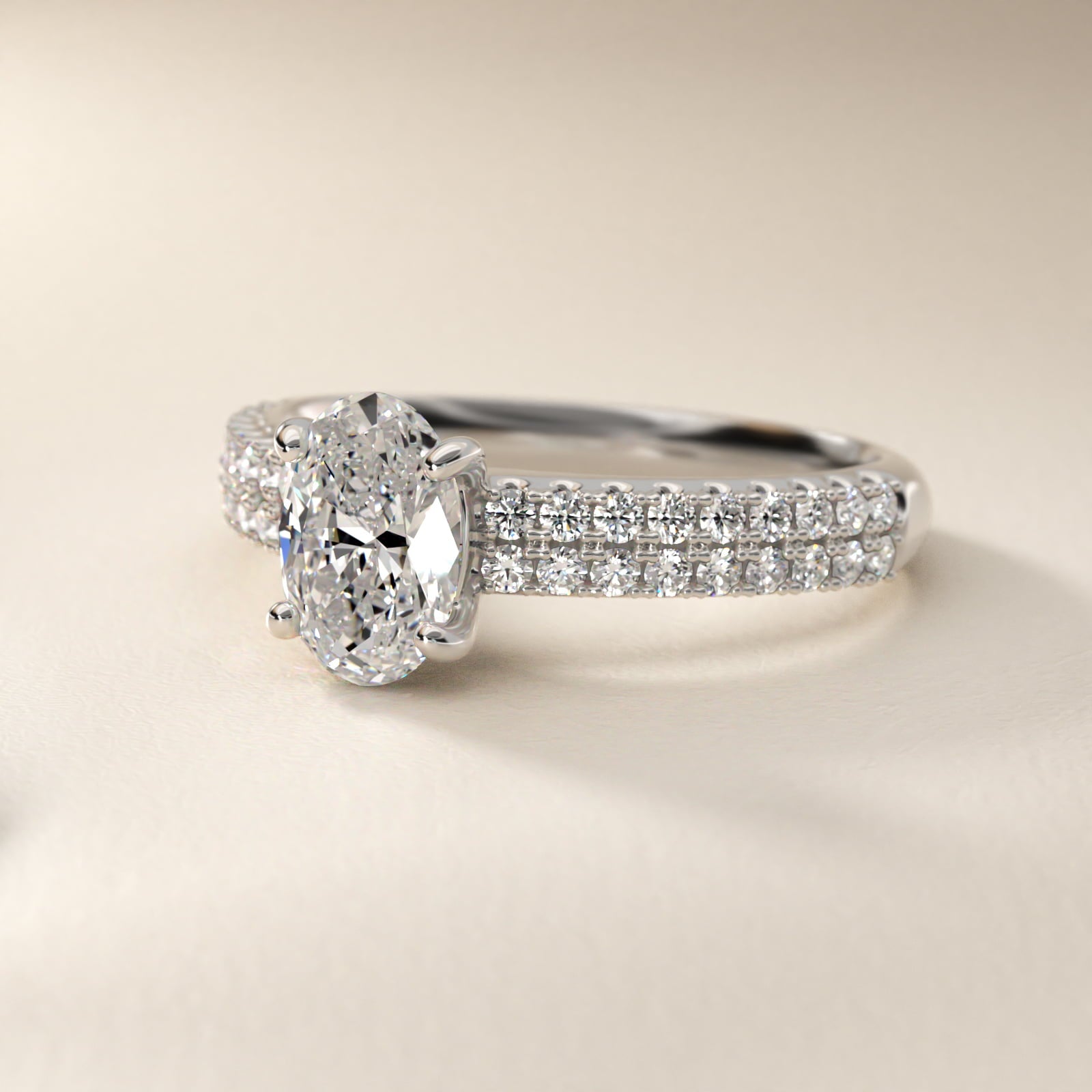Two Row U PavŽ Diamond Engagement Ring In 14K White Gold By James Allen - Oval Center