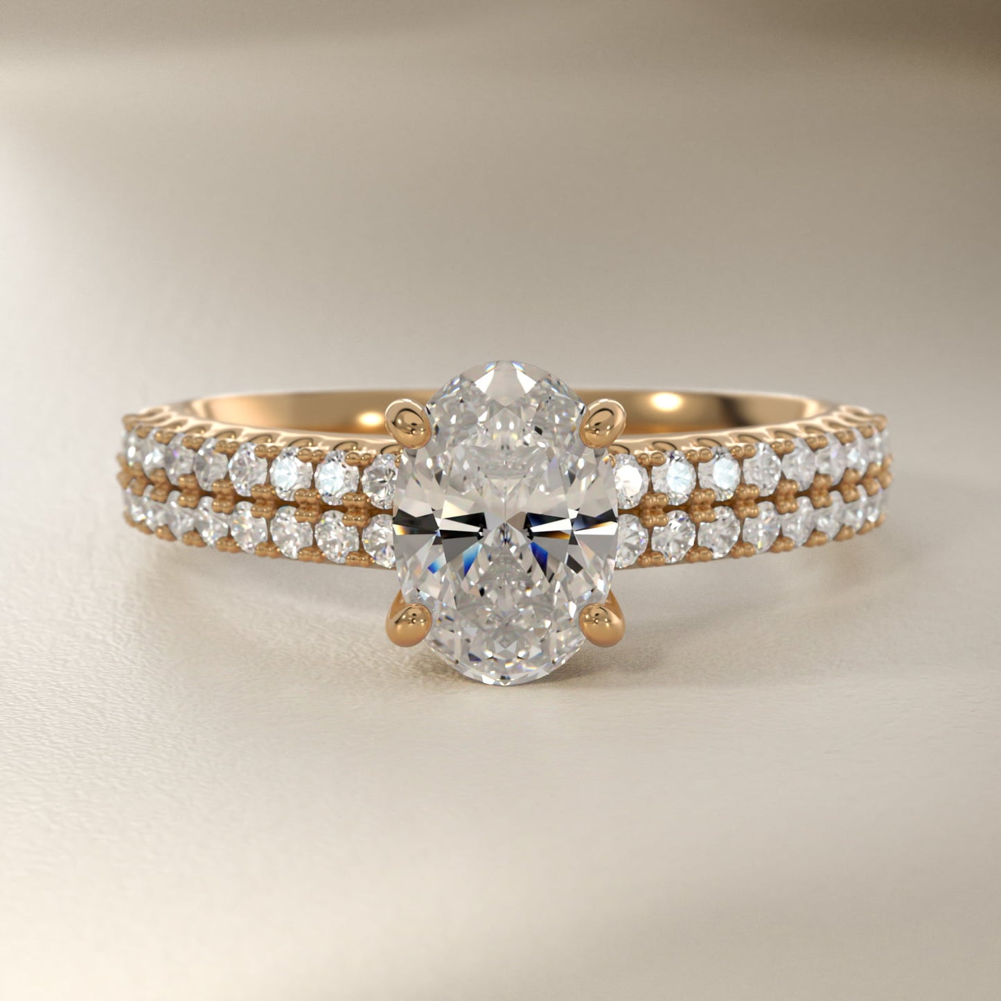 Two Row U PavŽ Diamond Engagement Ring In 14K Yellow Gold By James Allen - Oval Center