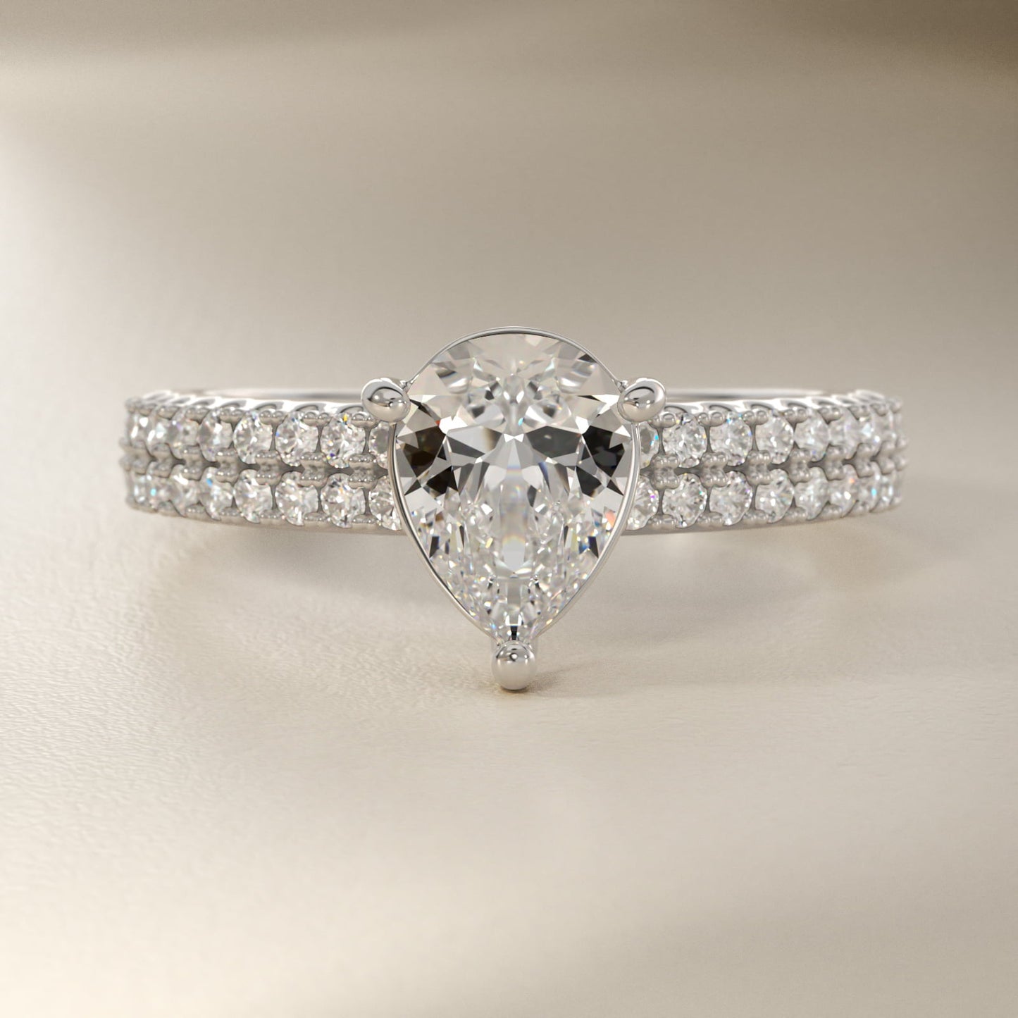 Two Row U PavŽ Diamond Engagement Ring In 14K White Gold By James Allen - Pear Center