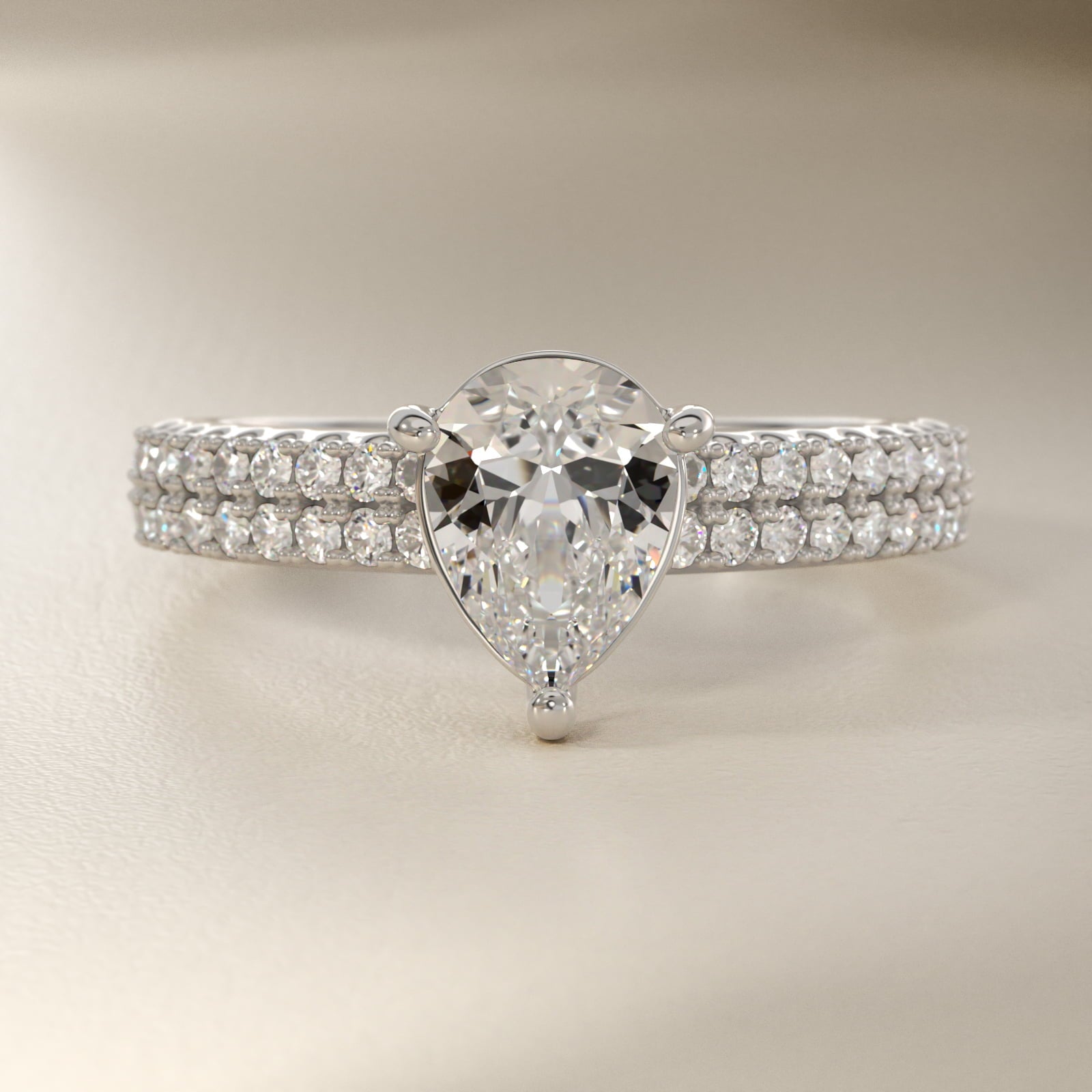 Two Row U PavŽ Diamond Engagement Ring In 14K White Gold By James Allen - Pear Center
