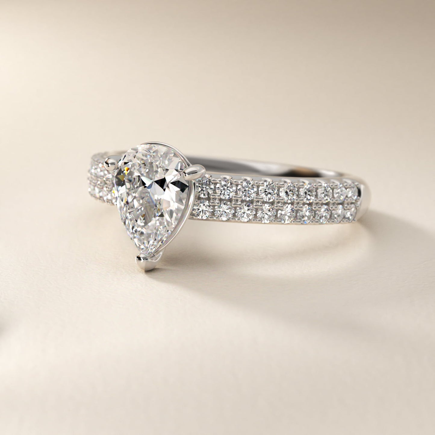 Two Row U PavŽ Diamond Engagement Ring In 14K White Gold By James Allen - Pear Center