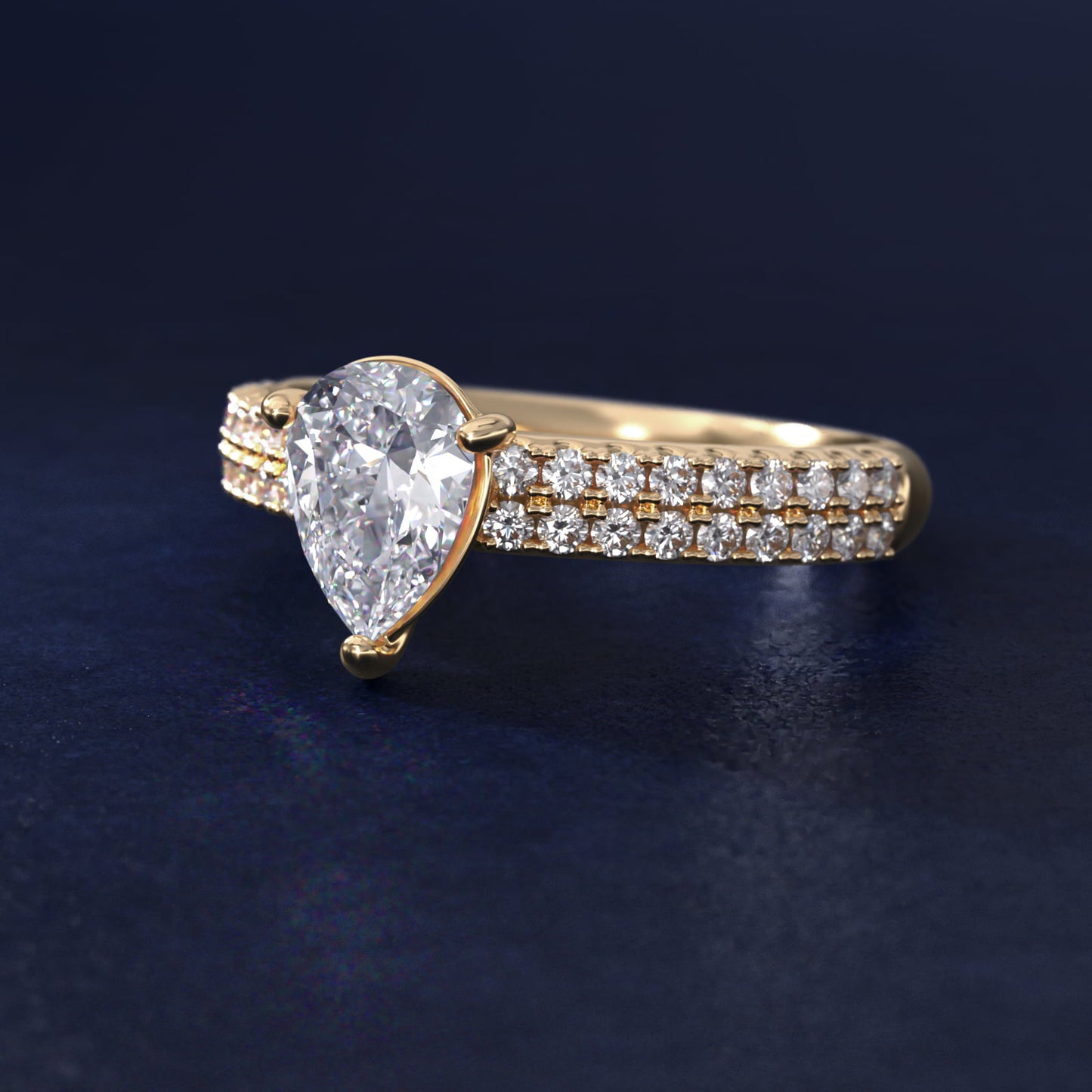 Two Row U PavŽ Diamond Engagement Ring In 14K Yellow Gold By James Allen - Pear Center