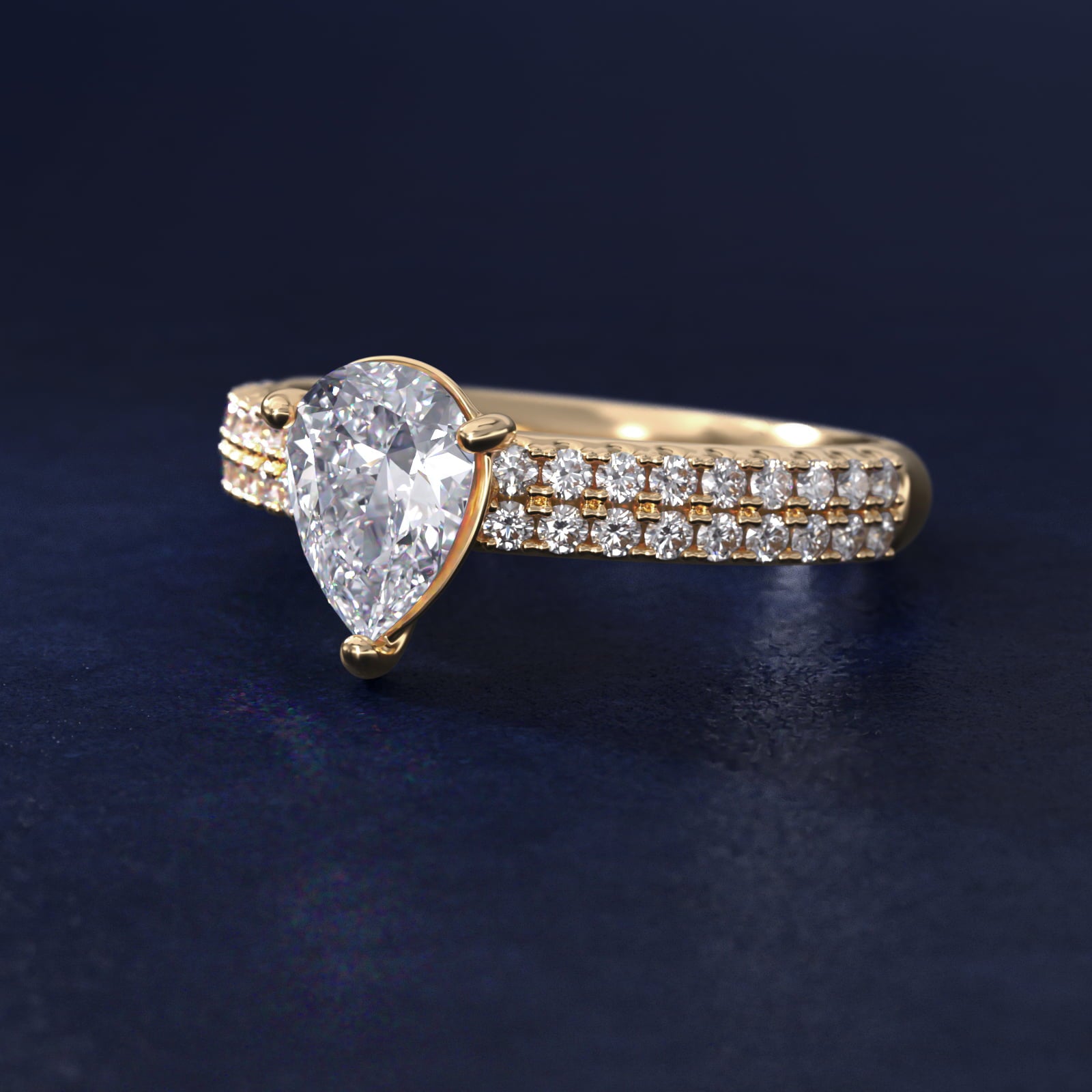 Two Row U PavŽ Diamond Engagement Ring In 14K Yellow Gold By James Allen - Pear Center