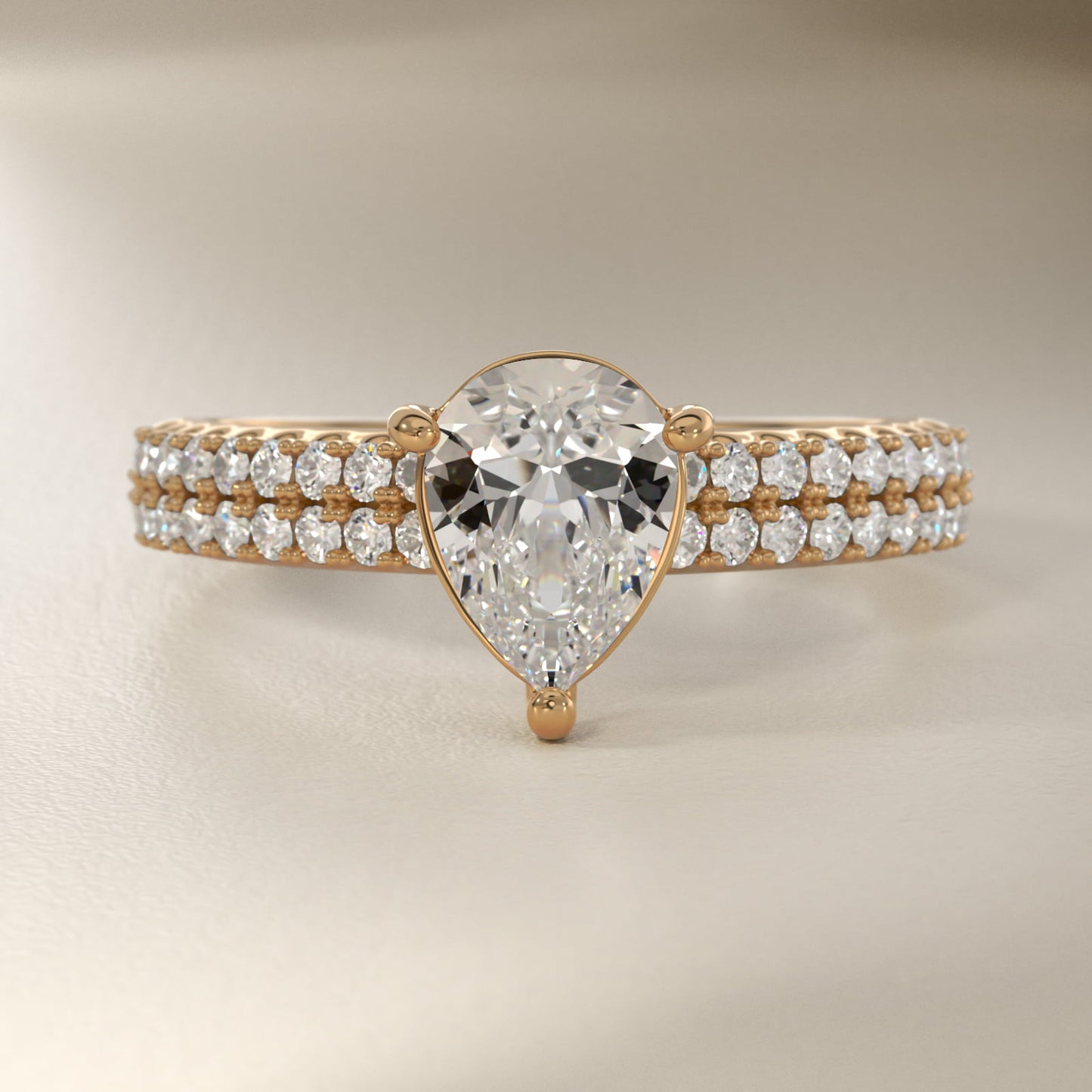 Two Row U PavŽ Diamond Engagement Ring In 14K Yellow Gold By James Allen - Pear Center