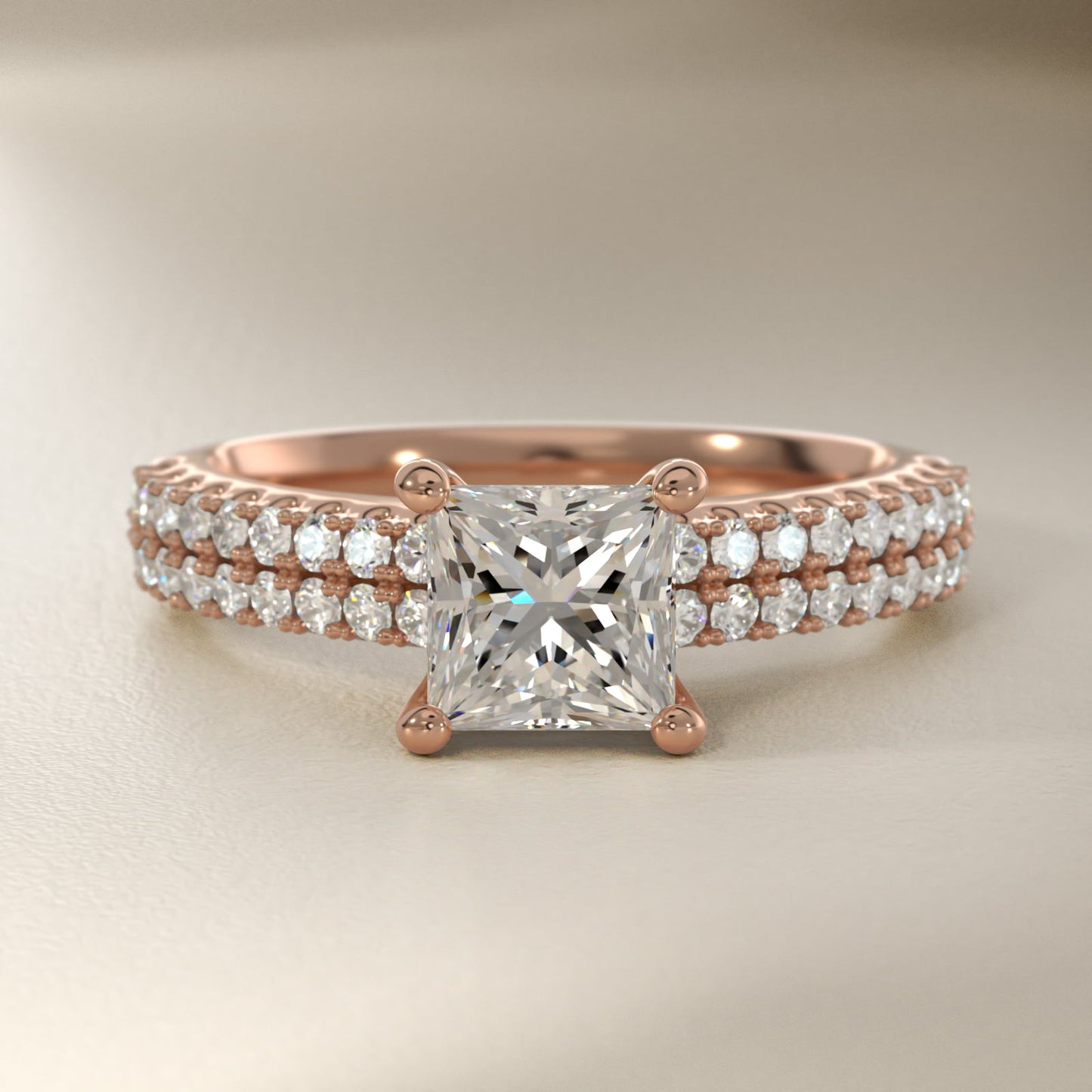 Two Row U PavŽ Diamond Engagement Ring In 14K Rose Gold By James Allen - Princess Center