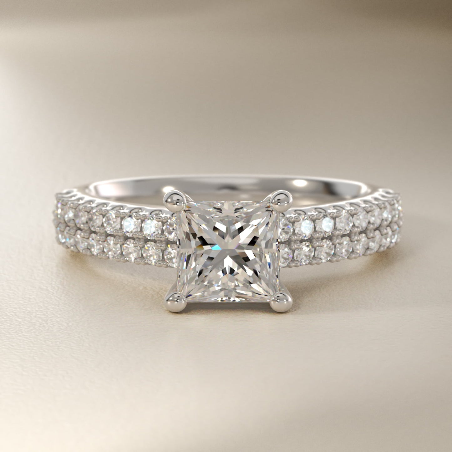 Two Row U PavŽ Diamond Engagement Ring In 14K White Gold By James Allen - Princess Center