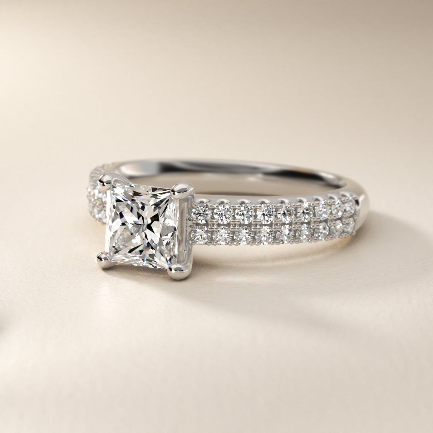 Two Row U PavŽ Diamond Engagement Ring In 14K White Gold By James Allen - Princess Center