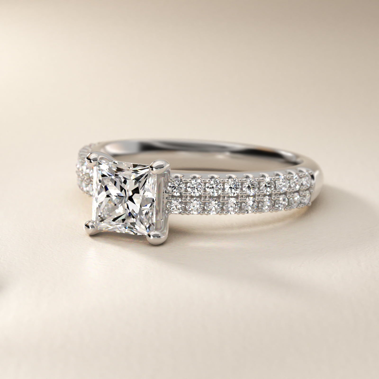 Two Row U PavŽ Diamond Engagement Ring In 14K White Gold By James Allen - Princess Center