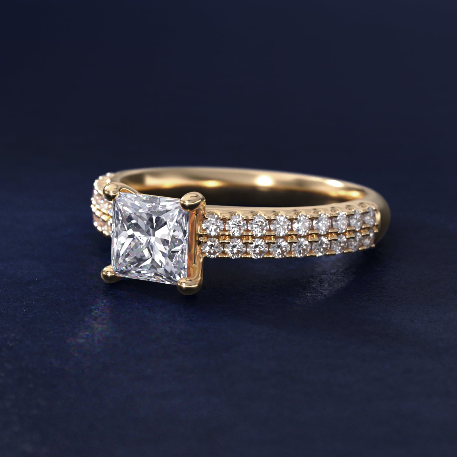 Two Row U PavŽ Diamond Engagement Ring In 14K Yellow Gold By James Allen - Princess Center