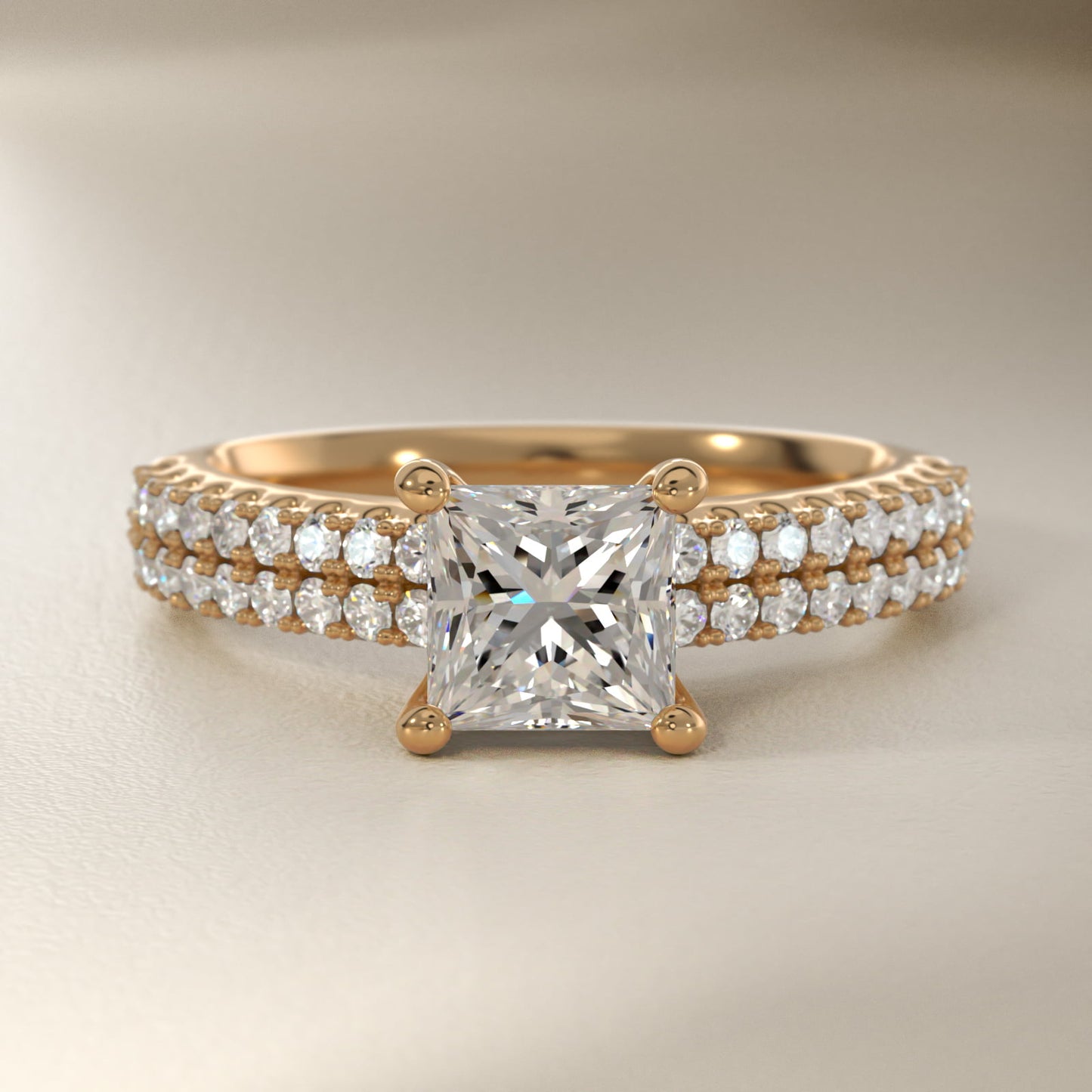 Two Row U PavŽ Diamond Engagement Ring In 14K Yellow Gold By James Allen - Princess Center