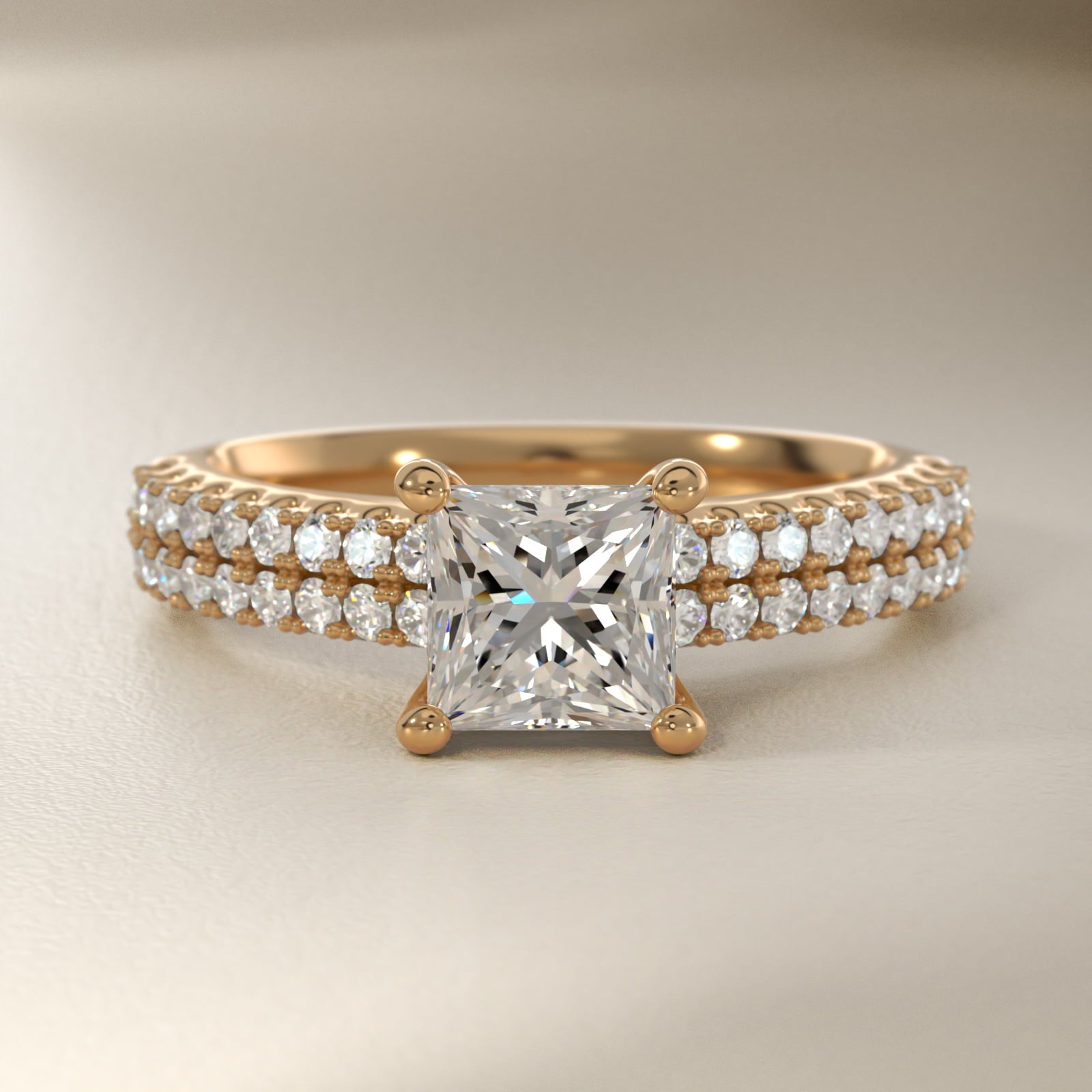 Two Row U PavŽ Diamond Engagement Ring In 14K Yellow Gold By James Allen - Princess Center