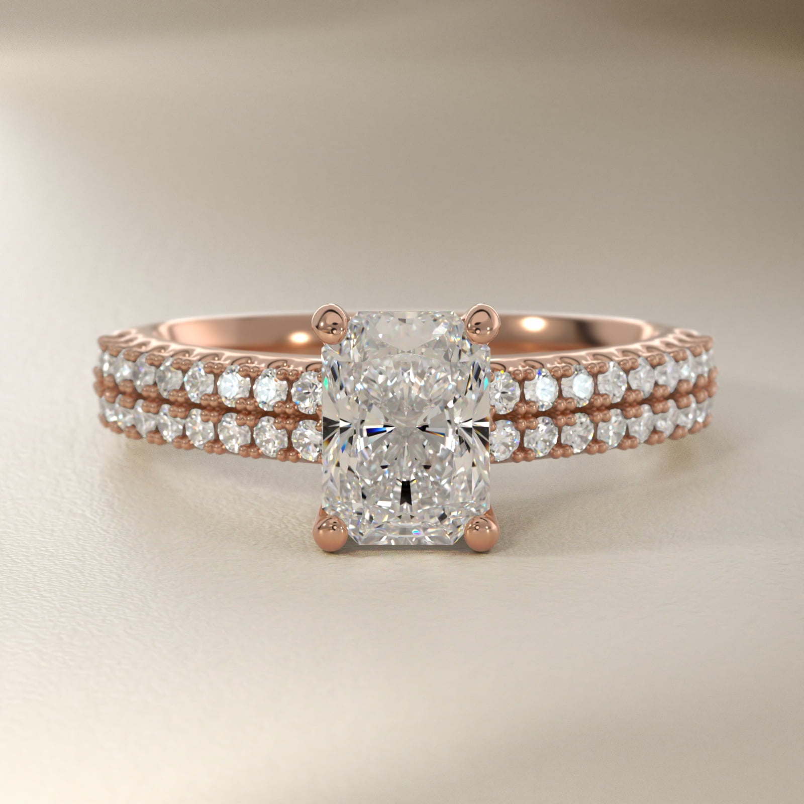 Two Row U PavŽ Diamond Engagement Ring In 14K Rose Gold By James Allen - Radiant Center