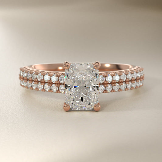 Two Row U Pav? Diamond Engagement Ring In 18k Rose Gold By James Allen - Radiant Center