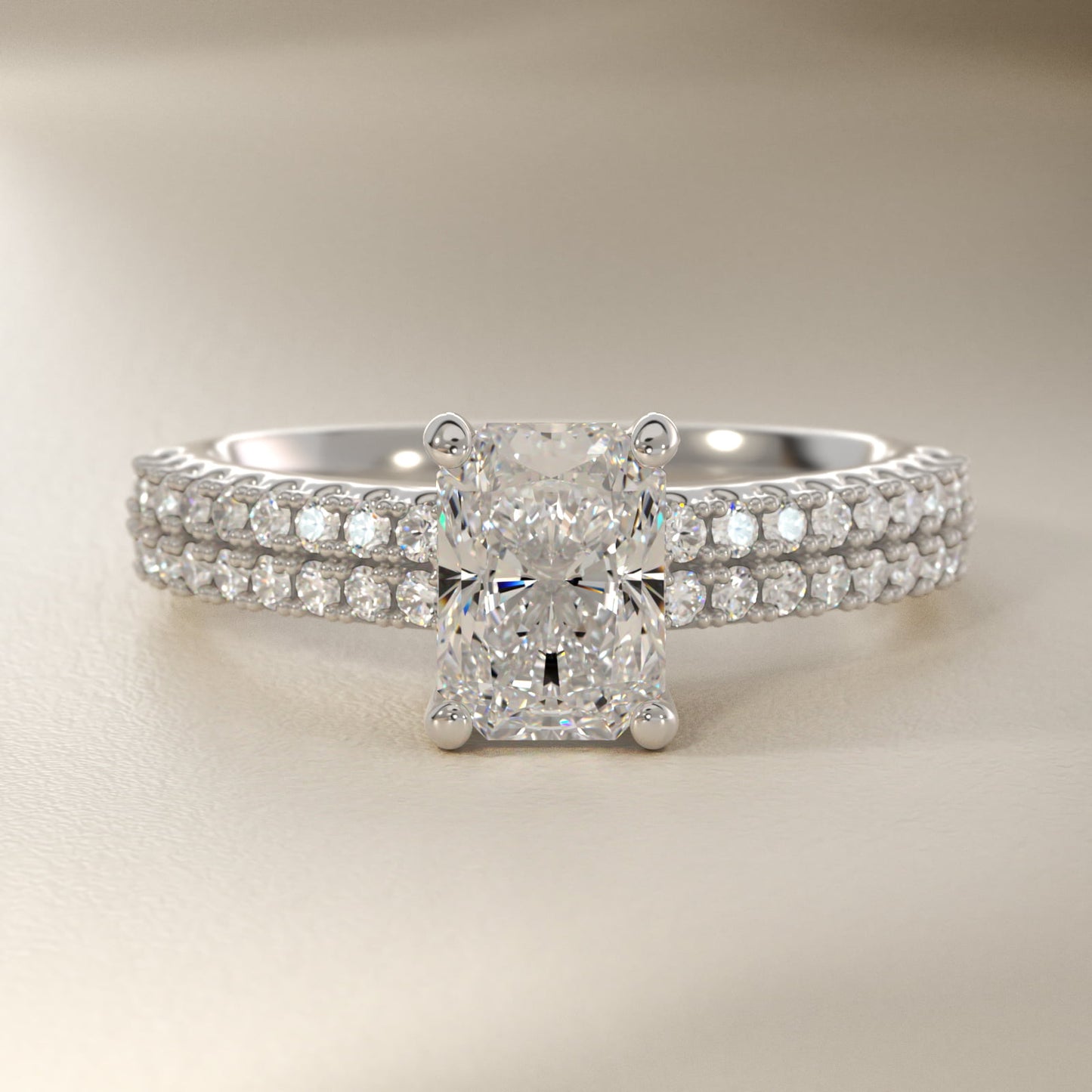 Two Row U PavŽ Diamond Engagement Ring In 14K White Gold By James Allen - Radiant Center