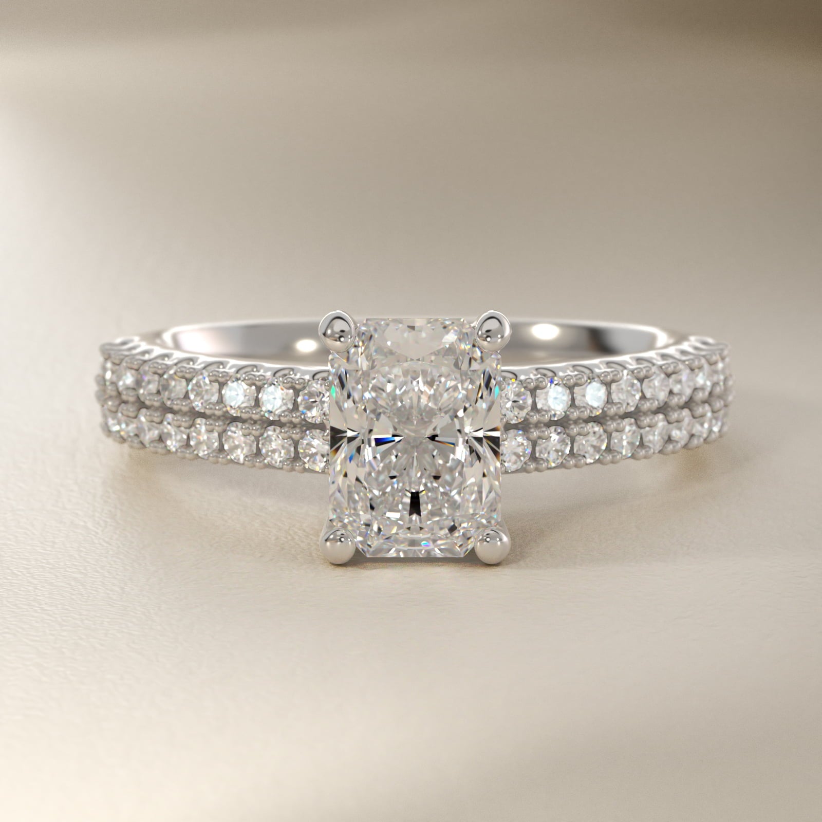 Two Row U PavŽ Diamond Engagement Ring In 14K White Gold By James Allen - Radiant Center