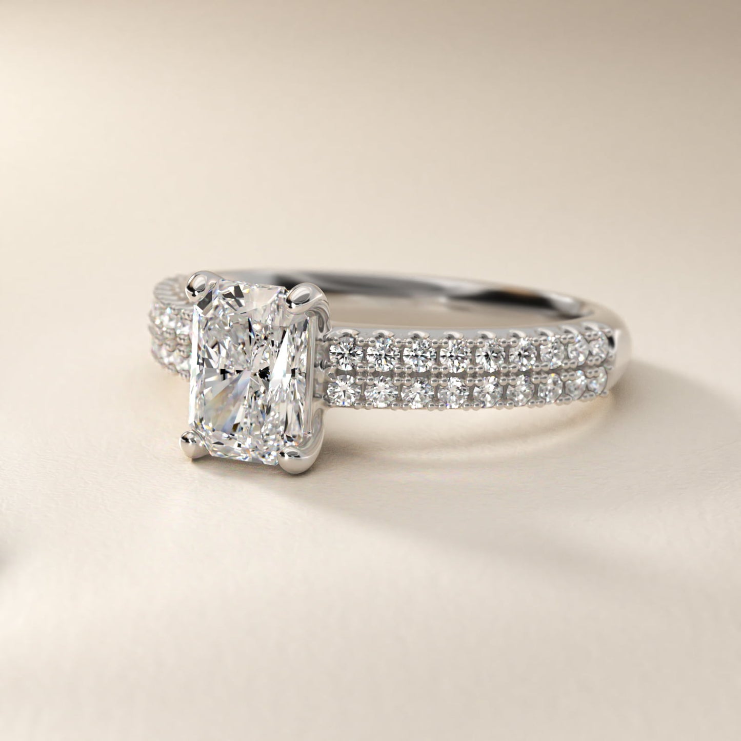 Two Row U PavŽ Diamond Engagement Ring In 14K White Gold By James Allen - Radiant Center