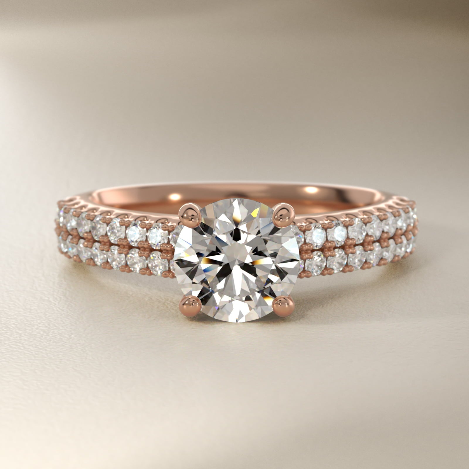 Two Row U PavŽ Diamond Engagement Ring In 14K Rose Gold By James Allen - Round Center