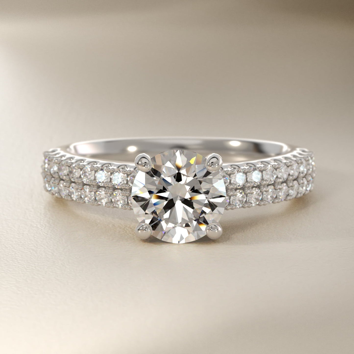 Two Row U PavŽ Diamond Engagement Ring In 14K White Gold By James Allen - Round Center