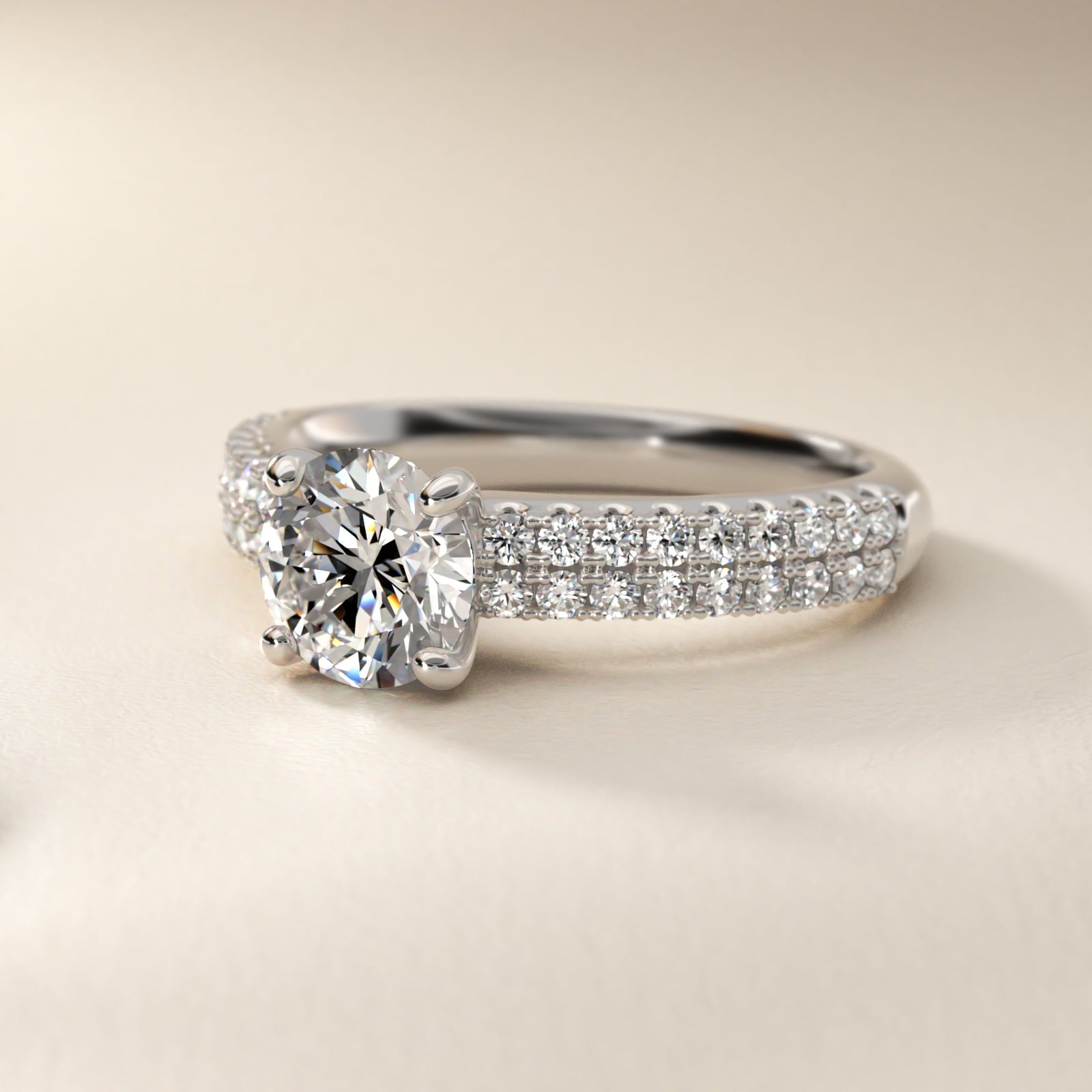 Two Row U PavŽ Diamond Engagement Ring In 14K White Gold By James Allen - Round Center