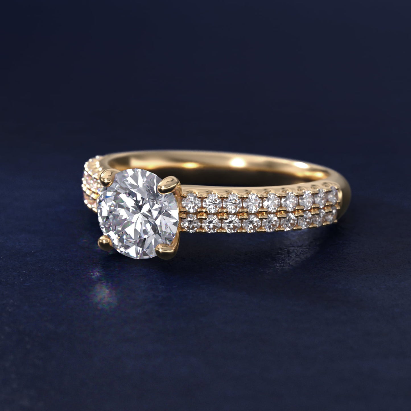 Two Row U PavŽ Diamond Engagement Ring In 14K Yellow Gold By James Allen - Round Center