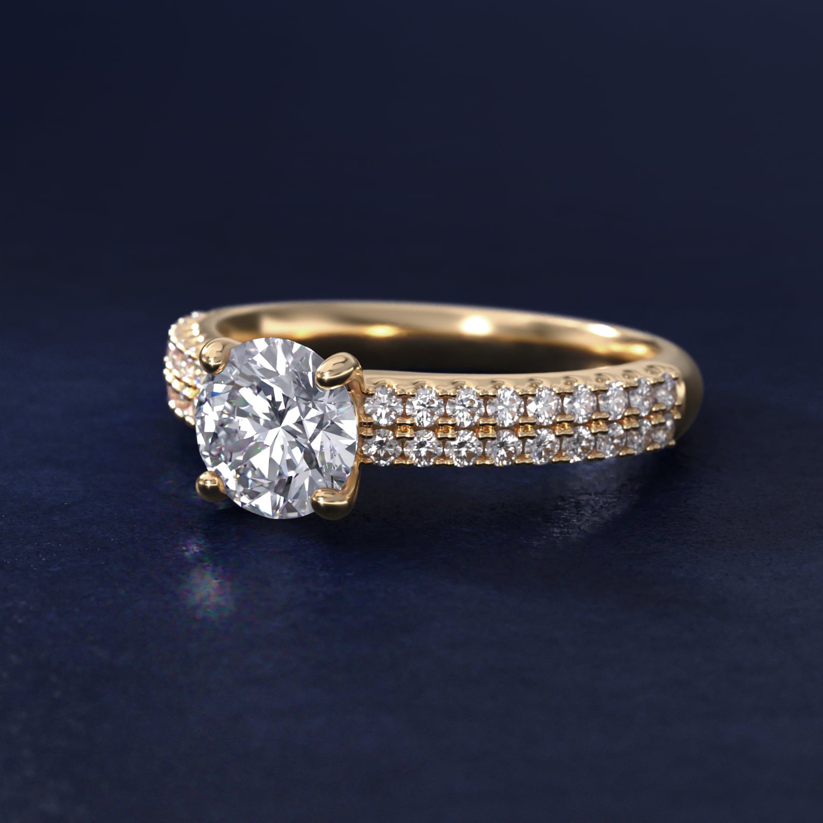 Two Row U PavŽ Diamond Engagement Ring In 14K Yellow Gold By James Allen - Round Center