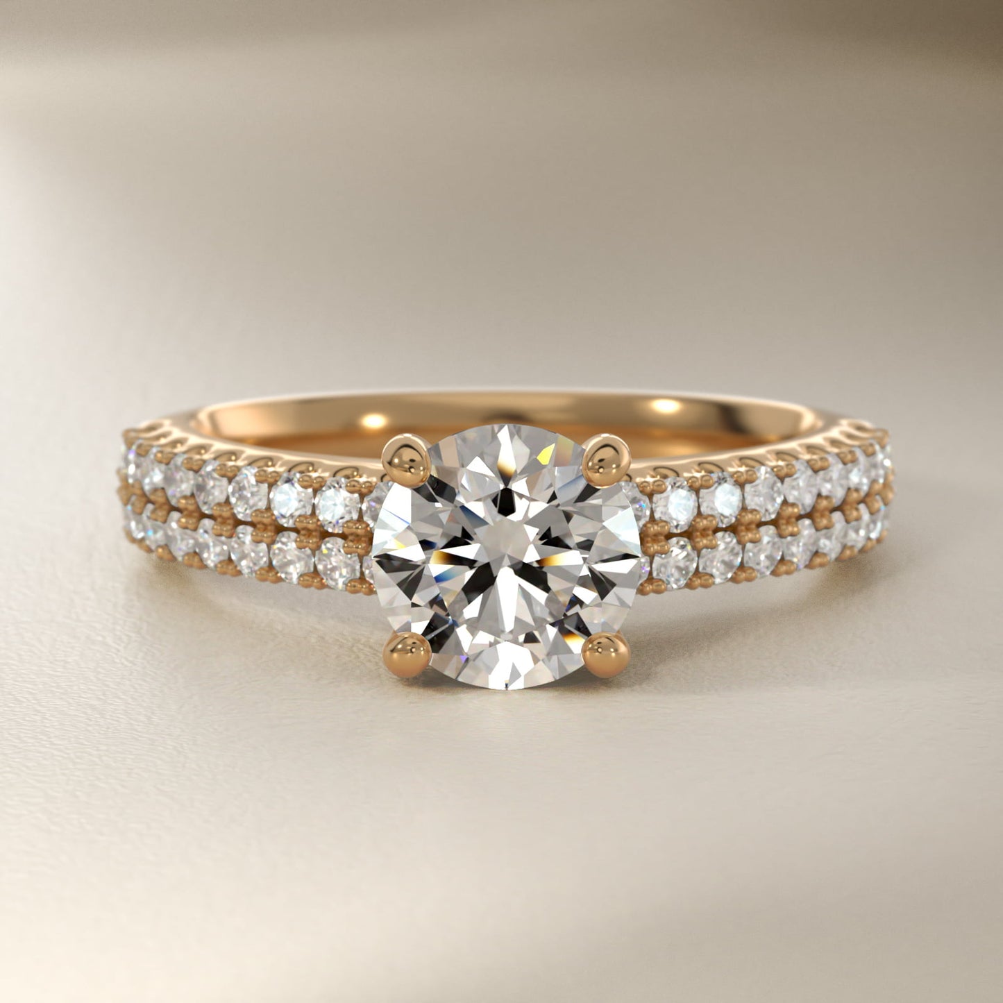 Two Row U PavŽ Diamond Engagement Ring In 14K Yellow Gold By James Allen - Round Center