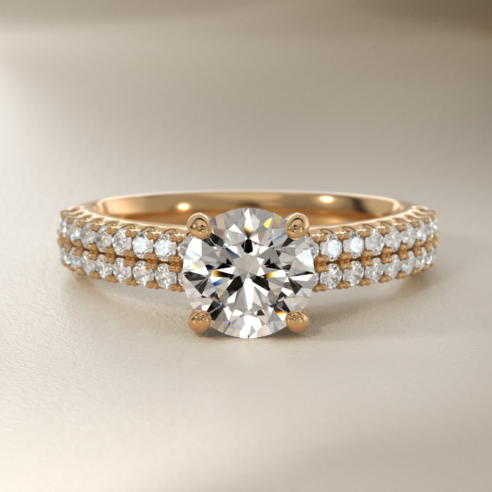 Two Row U PavŽ Diamond Engagement Ring In 14K Yellow Gold By James Allen - Round Center