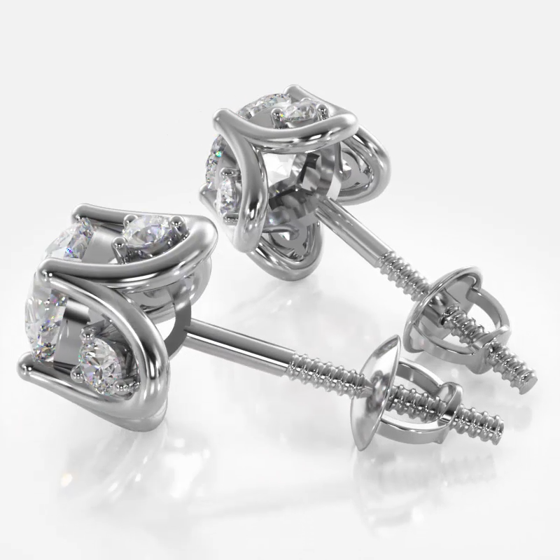 Tulip Diamond Studs Earrings - 14K Yellow Gold