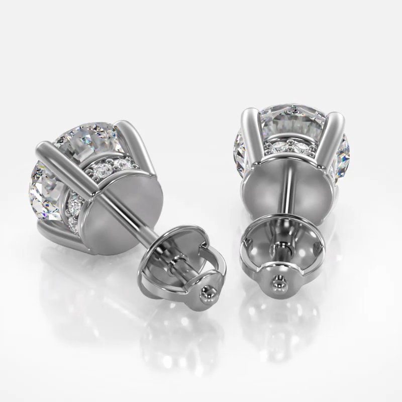Stud Earrings with Side Hidden Halo Diamonds - 14K Rose Gold