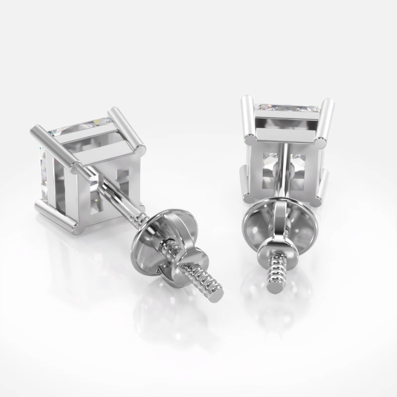 Princess Cut Diamond Stud Earrings - 1/2 - 14K Rose Gold