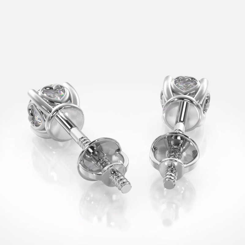Dearest Sweetheart Diamond Stud Earrings - 1/2 - 14K Rose Gold