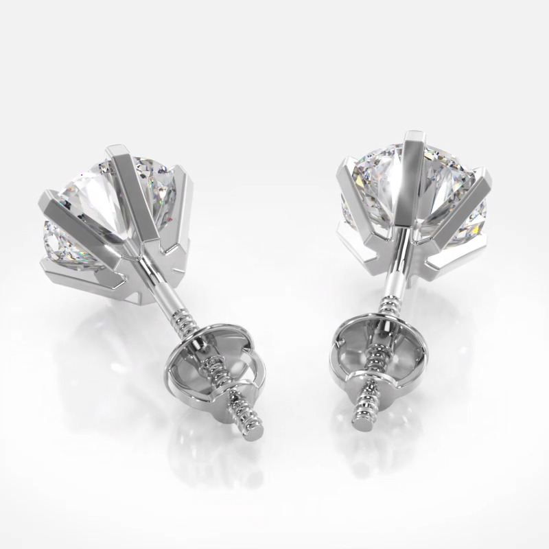 Classic Six Prong Diamond Stud Earrings - 1/2 - 14K Rose Gold
