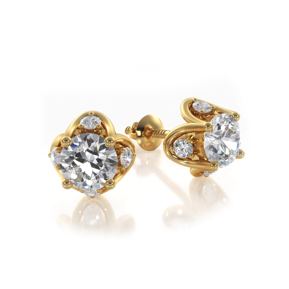 Tulip Diamond Studs Earrings - 18K White Gold