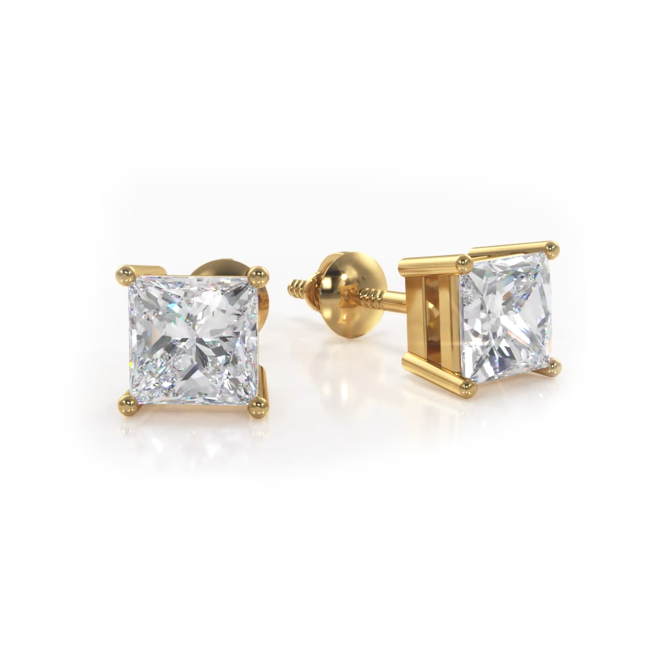 Princess Cut Diamond Stud Earrings - 1/2 - 18K White Gold