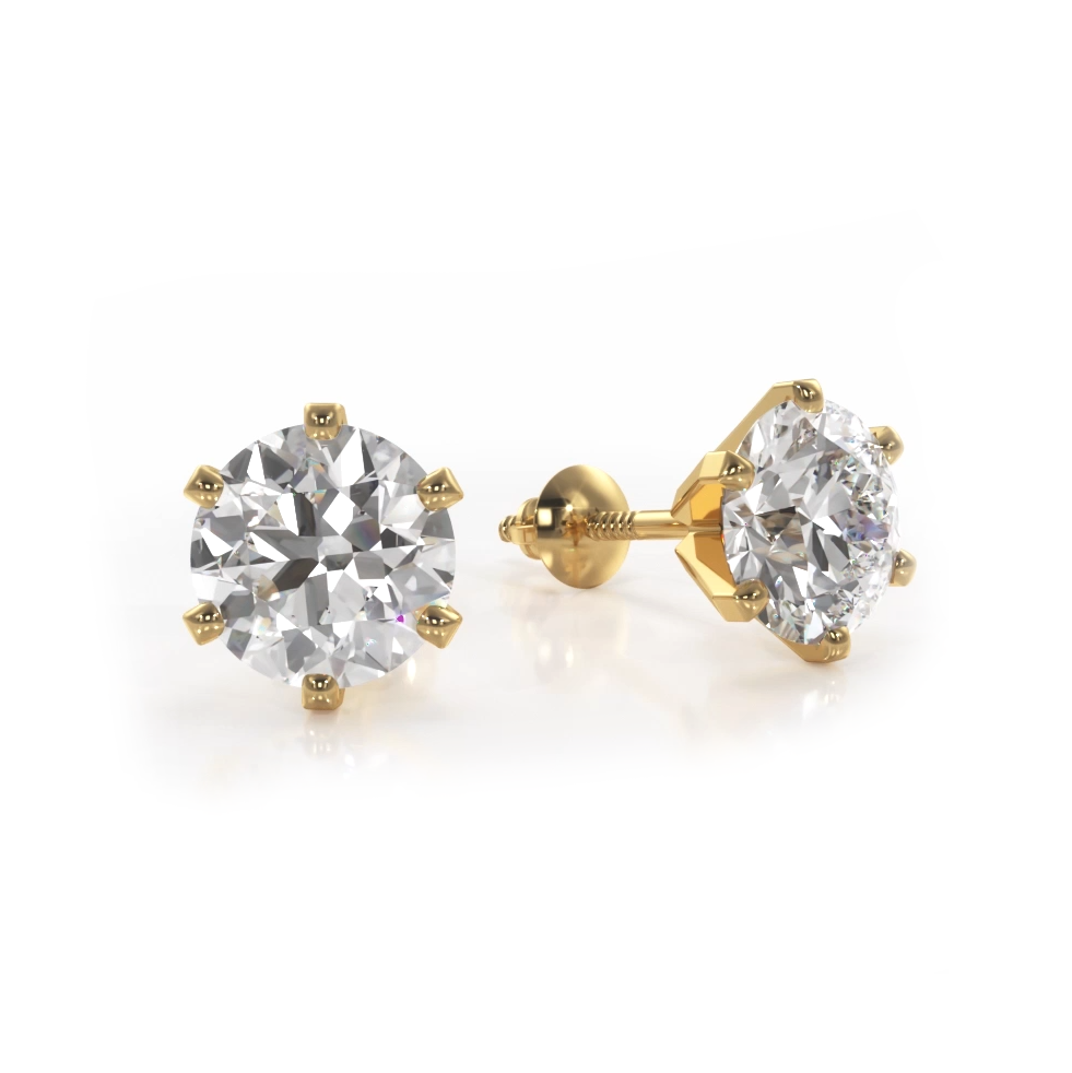 Classic Six Prong Diamond Stud Earrings - 1/2 - 18K Yellow Gold