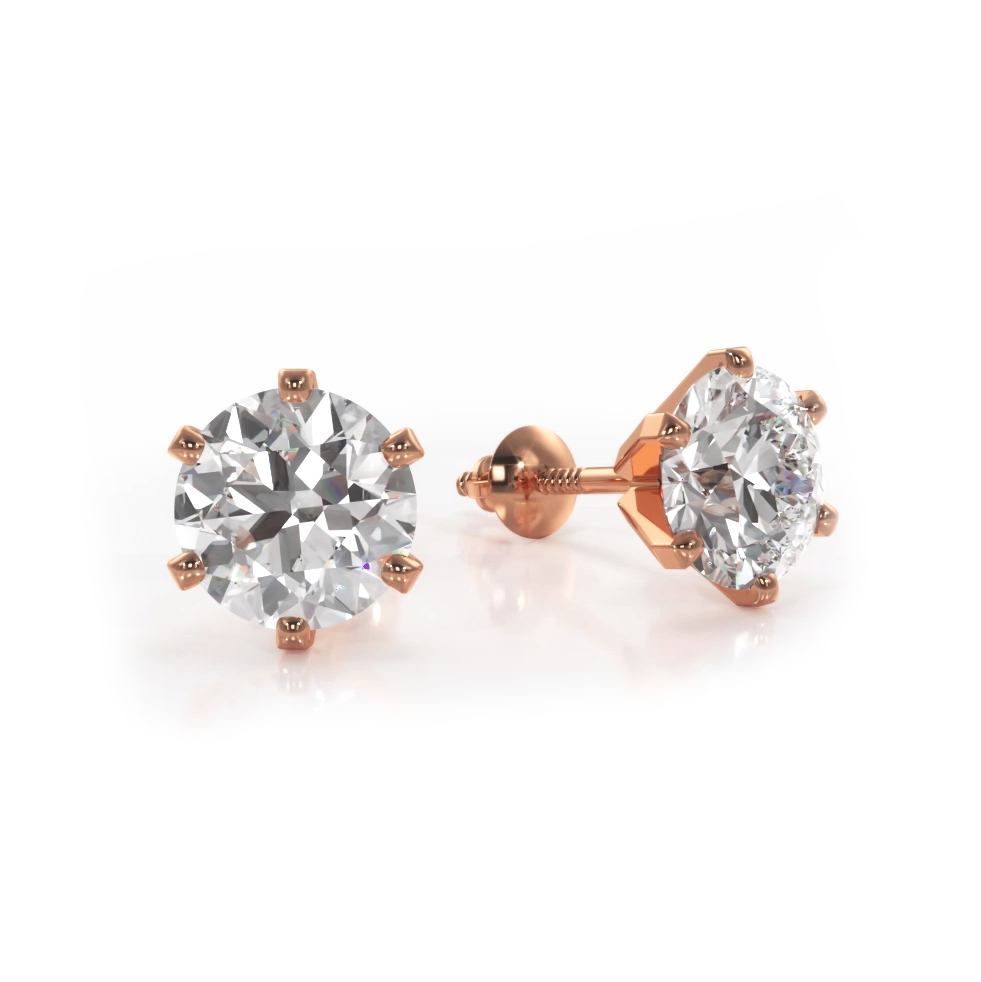 Classic Six Prong Diamond Stud Earrings - 1/2 - 18K Rose Gold